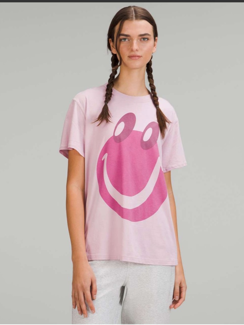 NWT Lululemon All Yours Graphic Smiley Face T-Shirt Pink Peony Relaxed Fit